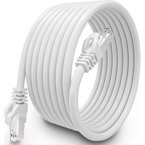 Cable Ethernet 10m Cat 6, Cable Rj45 Blindé Gigabit Haut Débit Câble Réseau Résistant aux Intempéries FTP 23AWG CCA Cable Internet blanc 10 Mètres Cable Lan pour Routeur Modem (1/4)