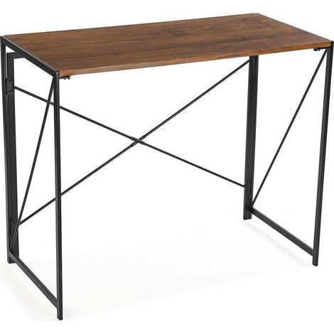 Bureau Informatique Bureau Sécretaire Poste de Travail Table d'étude pour Ordinateur Gaming, Pliable, Dimensions (H x l x L) 74 x 45 x 90 cm, Bois et métal, Couleur: Marron (1/5)