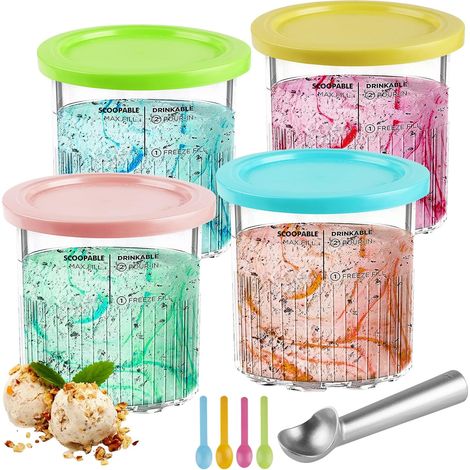 Eisbehälter, 4er-Set – Robuster Kunststoff – Kompatibel mit NC501 und NC500 – Luftdichte Deckel – Für Sorbets und Cremes – 700 ml, transparent (1/5)