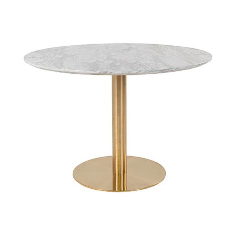 M&S – Table à manger ronde effet marbre 110 cm – 4 personnes – Acier et MDF – Style Art Déco – Blanc – BOLZANO (1/9)