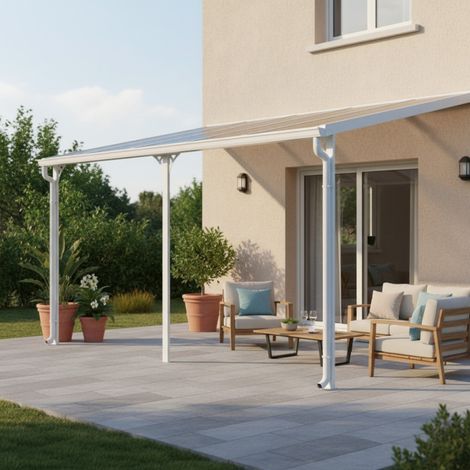 Toit terrasse ajustable 17m2 polycarbonate anti-UV blanc (1/5)