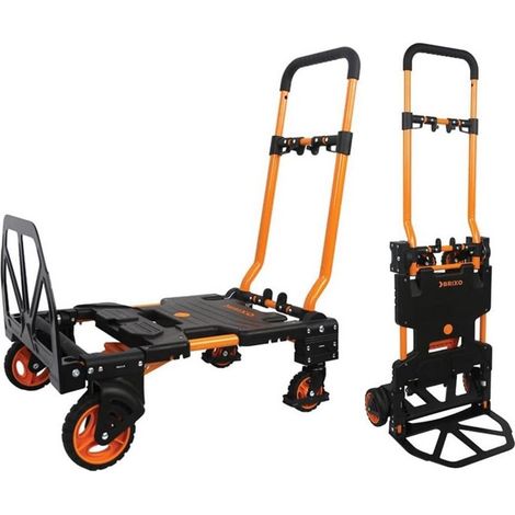 Chariot diable pliable 136 kg – 2 positions – Acier et aluminium – Poignée souple – Chariot professionnel à 4 roues – Brixo (1/7)