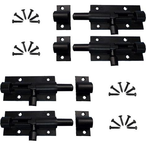 4 pcs Acier Inoxydable Loquet de Porte Coulissant, Loquet Verrou de Porte Coulissant pour Salle de Bain, Alliage d'Aluminium, avec Vis, pour Portail de Jardin, Cabanon, Wc (Noir) (1/5)