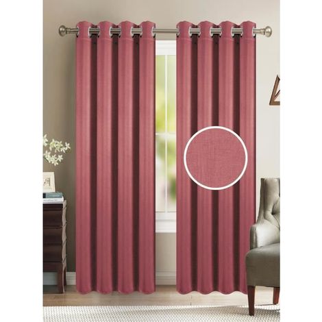 Rideau - HOME DECO - 140 x 260 cm - Effet Lin - Rose - Prêt-à-poser - Lavable 30°C