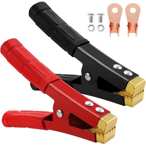 2 Pièces 1000A Pinces Crocodiles de Batterie, Pince Voiture Batterie en Cuivre, Pince Demarrage Voiture, pour Chargeurs De Batterie De Voiture (152mm, Rouge + Noir) (1/5)