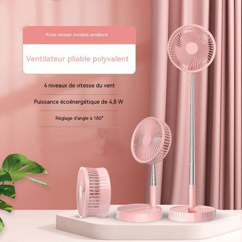 Tragbarer, wiederaufladbarer, ausziehbarer und faltbarer USB-Ventilator mit Fernbedienung, pinkfarben, für Studentenwohnheime und Aktivitäten im Freien (1/5)