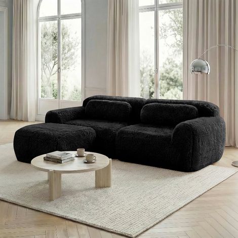 Canapé Modulaire 2 Places avec Pouf – Coussins et Mousse à Mémoire Confortable - Sans Assemblage, Idéal pour Petits Salons - Noir (1/5)