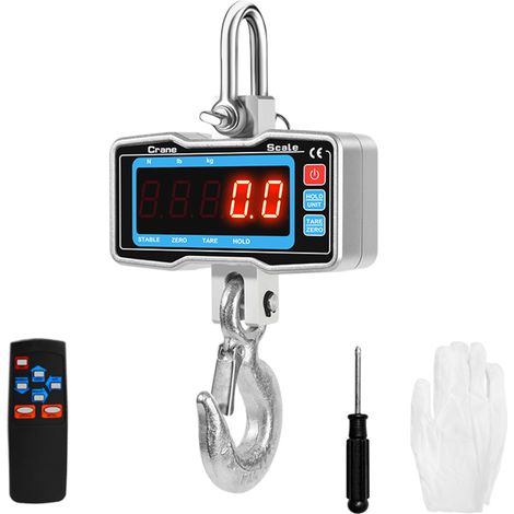 Balance électronique suspendue portable 1000 kg/2200 lb avec affichage LED haute précision, balance industrielle robuste à crochet en acier (argent) (1/5)