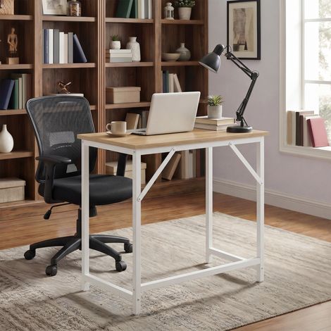 Bureau d’Ordinateur, 80 x 50 x 76 cm, pour Chambre à Coucher, Salon, Couleur Chêne Naturel et Blanc (1/5)