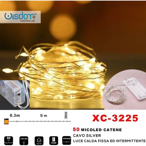 Wisdom - Catena 50 Microled A Batteria Cavo Silver Luce Calda Fissa+intermittente Xc-3225 -