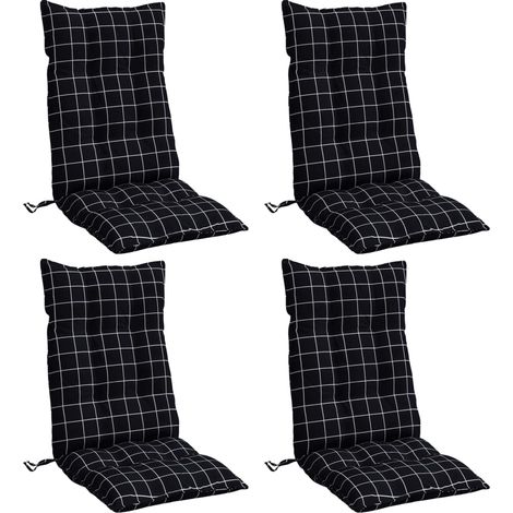 vidaXL Coussins de chaise à dossier haut lot de 4 motif carreaux noir