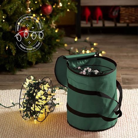 Sac De Rangement Pour Ornements De Noël - Tissu Oxford 600D Résistant À L'Eau - Forme Ronde - Pour Boules Et Décorations Festives - Vert - 38 X 32 Cm (1/5)