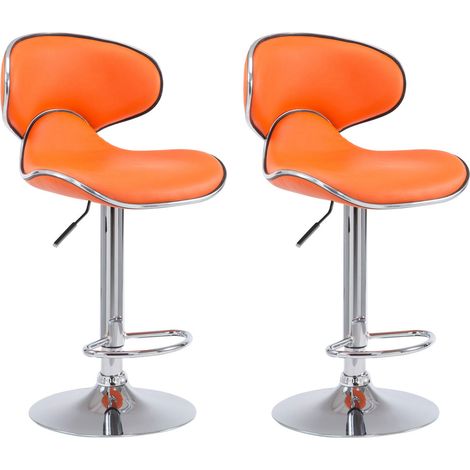 Taburete bar silla bar x2 regulable en altura con reposapiés en sintético naranja y metal TDB10129