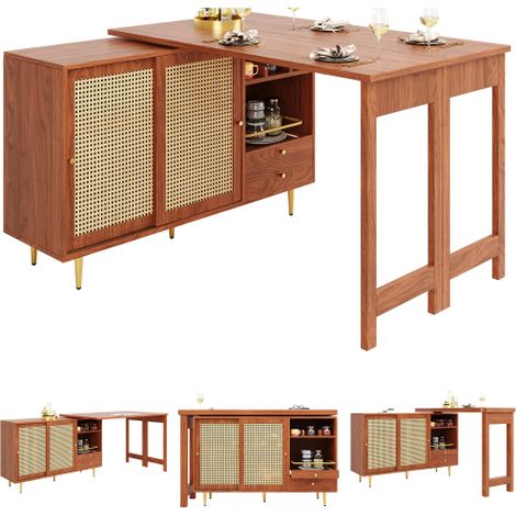 Hauss Spole – Table de bar extensible 107 x 40 x 71,4 cm – Rotative à 360° – MDF marron – Étagère ouverte pour rangement – Idéal cuisine et salle à manger