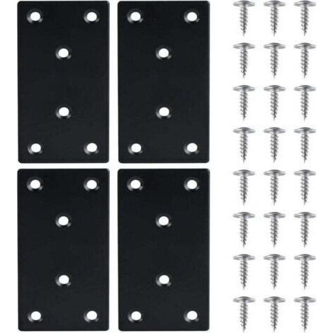 4 Pièces Équerre Fixation Plate Plaques de Réparation en Acier Inoxydable Plaques Perforées avec VisEquerre Métal, XU, 48971.8mmPlaque Acier Noir,pour la Réparation Réparation Connexion Meubles (1/4)