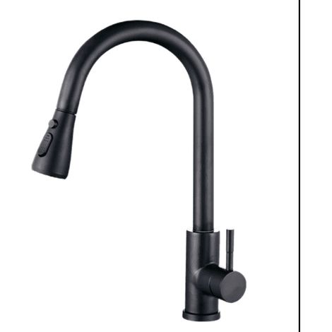 Robinet de cuisine à poignée unique avec douchette, robinet d'évier de cuisine monotrou, noir (1/3)