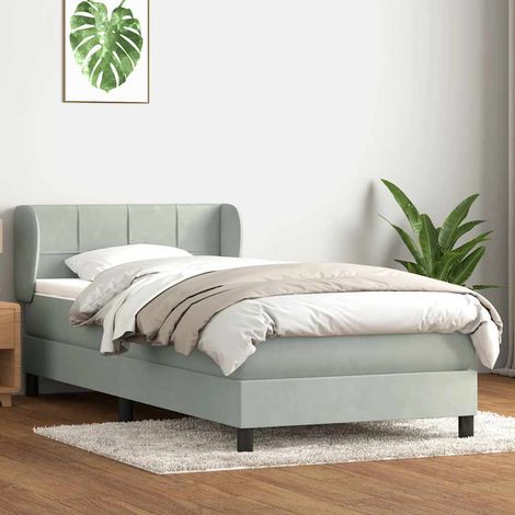 Cama box spring con colchón terciopelo gris claro 90x220 cm (1/5)
