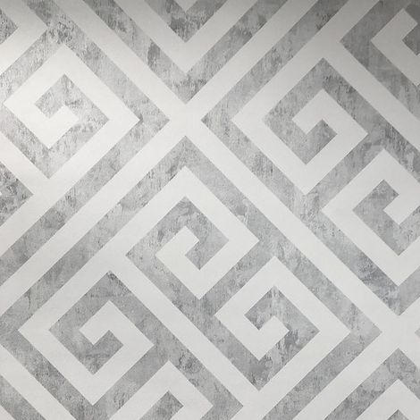 Nina Home Greek Key Wallpaper Grey White Geometric Design Paste The Wall (1/4)