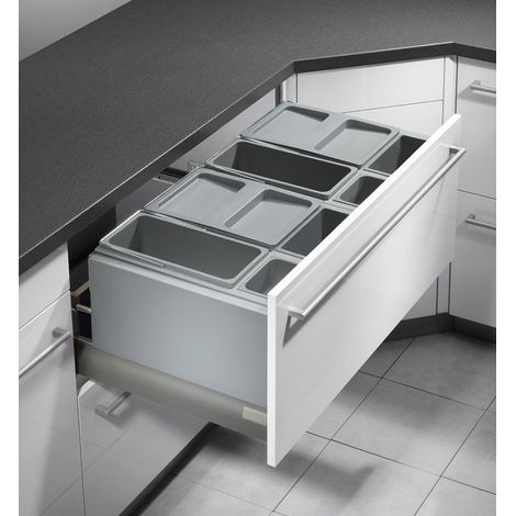 Hailo – Poubelle de cuisine encastrable 60L – 2 bacs de 12L + 2 bacs de 18L – Encastrable dans meuble coulissant 90cm – Couvercle anti-odeurs (1/4)
