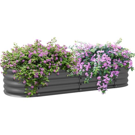 Durable Galvanized Metal Planter Box with Safety Edging for Flowers,Herbs,and Succulents in Dark Grey Color