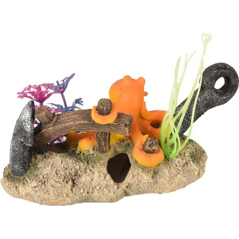 LETO ancre + octopus. 16 x 8 x 9 cm. décoration pour aquarium. - Flamingo