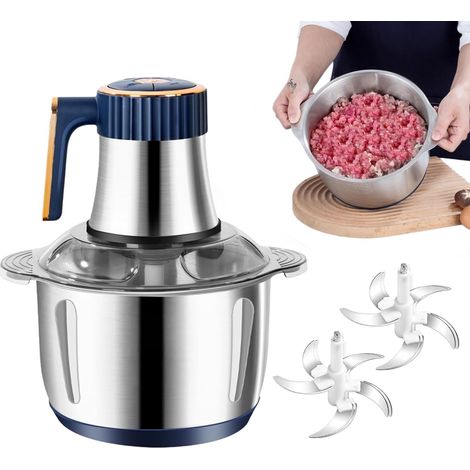 Hachoir Électrique, 500W Hachoir à Viande Polyvalent avec Bol En Acier Inoxydable 5L et 2 Lames Rotatives en Acier à 6 Faces, 5 Vitesses, Hachoirs Électrique pour Oignon Oeufs Jus D'orange Pâte (1/5)