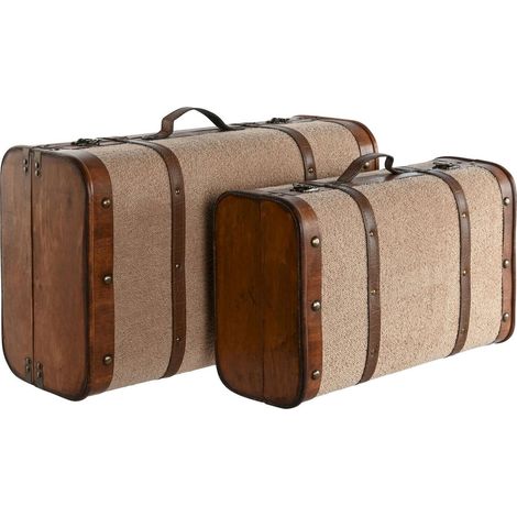 Coffre en bois et polyester style alpino - Marron bois avec touches beige (1/5)