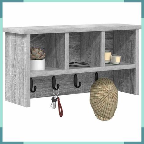 874312 Porte-manteau mural avec étagère Sonoma gris 50 x 16 x 26 cm (1/5)