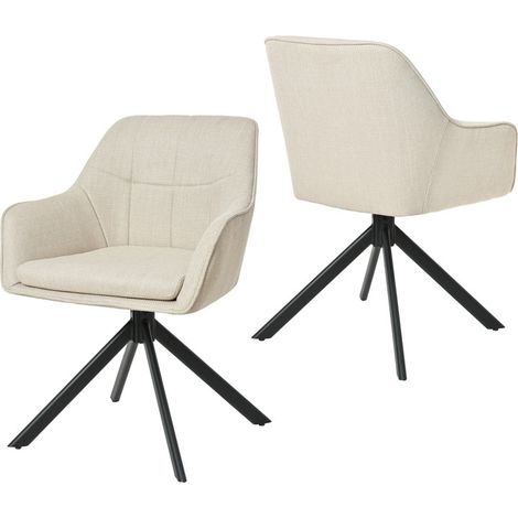 Goeurvant Sillas Giratoria Moderna con Cojín Doble Grueso, Respaldo Ancho y Reposabrazos Ergonómicos -  Juego de 2 - Beige