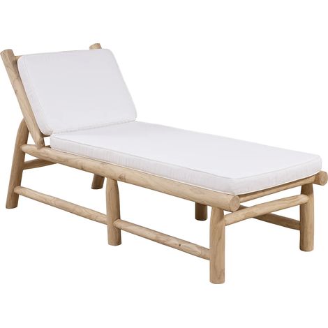 Bain de soleil en teck avec matelas - Naturel clair et blanc - TULUM de MYLIA (1/5)