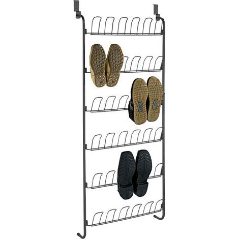 Schwarzes, hängendes Schuhregal aus Metall für 18 Paar Schuhe – Maße: 59 x 151 x 14 cm – Einfache Montage ohne Bohren – Optimale Aufbewahrung (1/5)