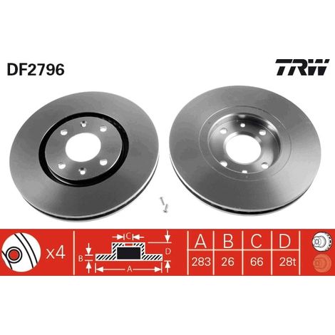 Lot de 2 Disques de frein TRW Automotive DF2796 CITROËN 4246 L8 4246 N0 4246 R7