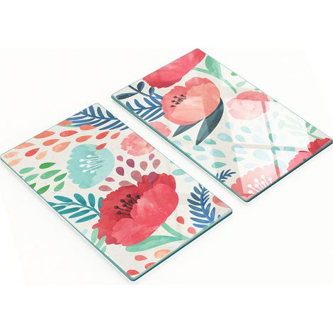 Tablas de cortar de cristal para cocina con estampado de amapolas en acuarela, 2 x 30 x 52 cm.