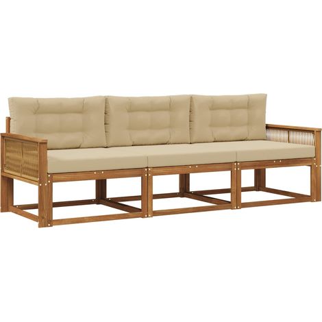 Outdoor Sofa Set with Cushion 3 pcs Natural and Beige vidaXL (1/5)