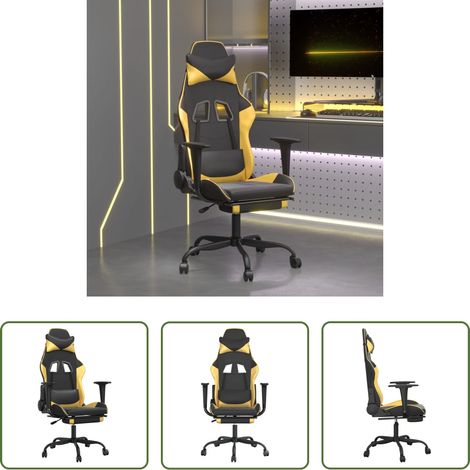 vidaXL Chaise de jeu réglable - Chaise de jeu avec repose-pied Noir et doré Similicuir (1/5)