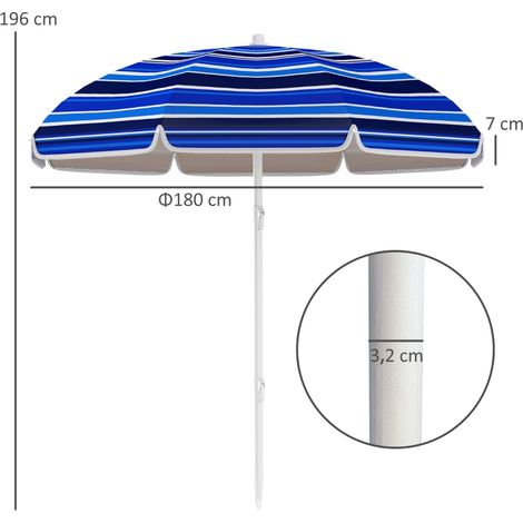 Parasol de plage Ø1,8m multicolore, inclinable UPF50+ léger sac transport (1/5)