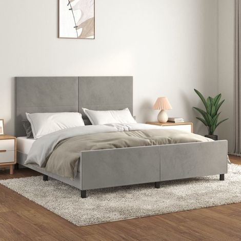 Lit double-160 x 200 cm, Cadre de lit avec tête de lit, Lit adulte, Structure de lit Gris clair 160x200 cm Velours PDKEI15688 (1/5)