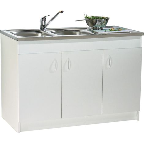 Aquarine – Meuble sous évier 1400x600 3 portes – Mélaminé blanc – Compatible avec éviers standards – Montage facile par vis autotourillonnantes