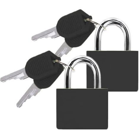 Set aus 2 schwarzen Vorhängeschlössern mit Schlüsseln für Koffer, ideal für Reisen, Spinde im Fitnessstudio und Urlaubsgepäck. (1/5)