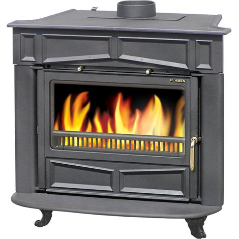 Kaminofen GLAS FRANKLIN 13 kW Gusseisenofen mit Sichtfenster – Schwarz, Energieklasse A (1/2)