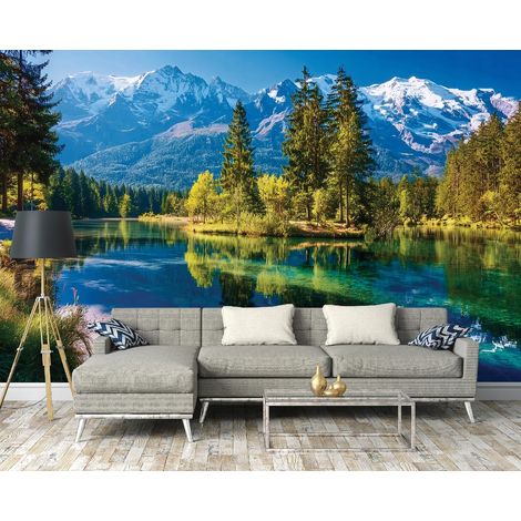 Fototapete Berge Landschaft Natur See, für Wohnzimmer und Schlafzimmer, 300 x 210 cm – Komplettset inkl. Kleister & Anleitung (1/5)