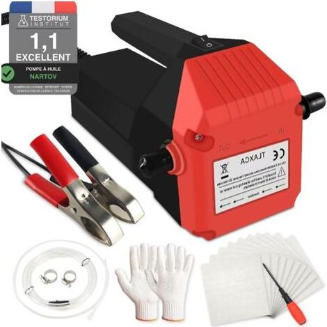 Pompe Vidange Huile Moteur 12V 80W, Pompe Essence avec Poignée Anti-Brûlure, Pompe Electrique Vidange Huile Moteur, Pompe à Huile pour Moto, Voiture, Bateau (Rouge) (1/5)