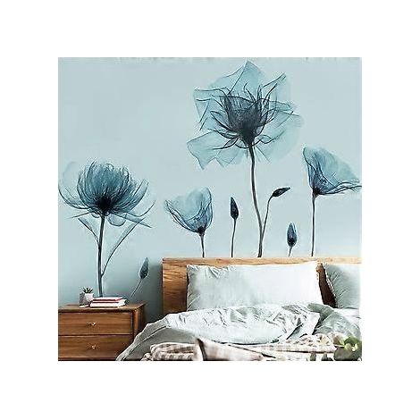 Stickers muraux fleurs bleues, autocollants repositionnables et amovibles, décoration murale à faire soi-même pour chambre, salon, salle de classe, bureau (1/5)