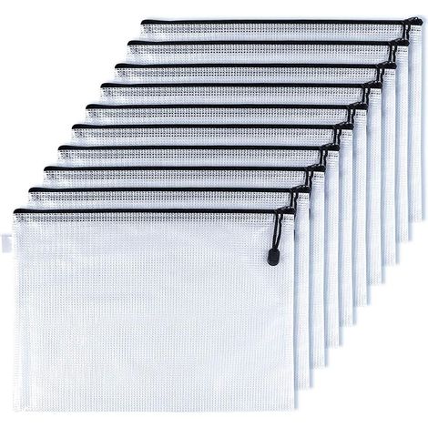 KUUQA Lot de 10 pochettes de classement A4 à fermeture éclair pour documents, fournitures de bureau et rangement de produits cosmétiques (1/5)