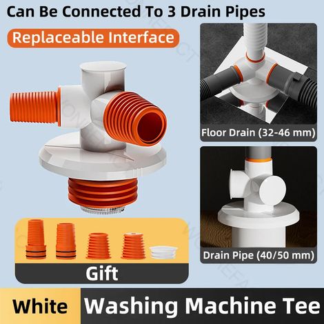 (White)Washing Machine Floor Drain Joint Drainage Tee Adapter Sewer Dual Purpose Connector Drain Sealing Tool Drainpipe tee (1/4)