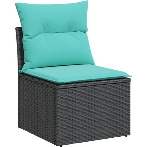 Garden Sofa Armless with Cushions Black Poly Rattan (US only) vidaXL (1/5)