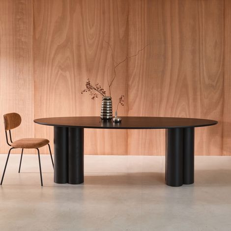 Table à manger ovale bois d'hévéa et placage chêne noir 8 places 220cm - Leonore (1/5)