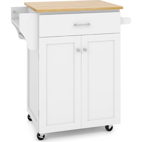 Carrello da cucina con cassetto e armadio con ripiano regolabile per sala, Isola da cucina su ruote da pranzo Bianco (1/3)