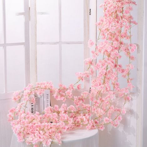 artificielles en rotin guirlande de 1 8 m 135 fleurs rose