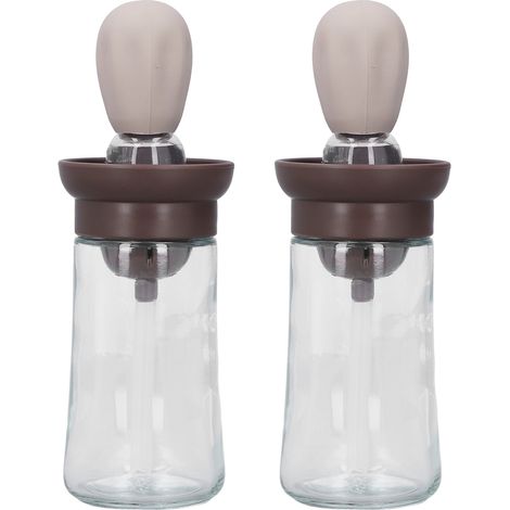 2 pièces Bouteille Huile avec Pinceau Silicone pour Cuisine, Barbecue, Pâtisserie, Friture Marron